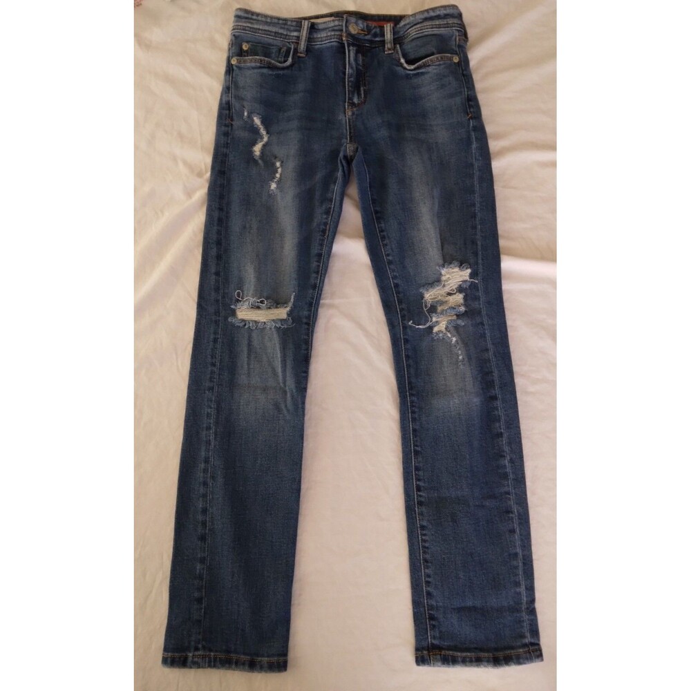 Pilcro Slim Boyfriend Crop Jeans Blue Distressed Womens Size 26